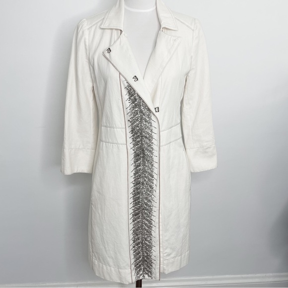Anthropologie Burning Torch Hand Beaded Embellished Ivory Cotton Jacket Coat - Picture 8 of 13